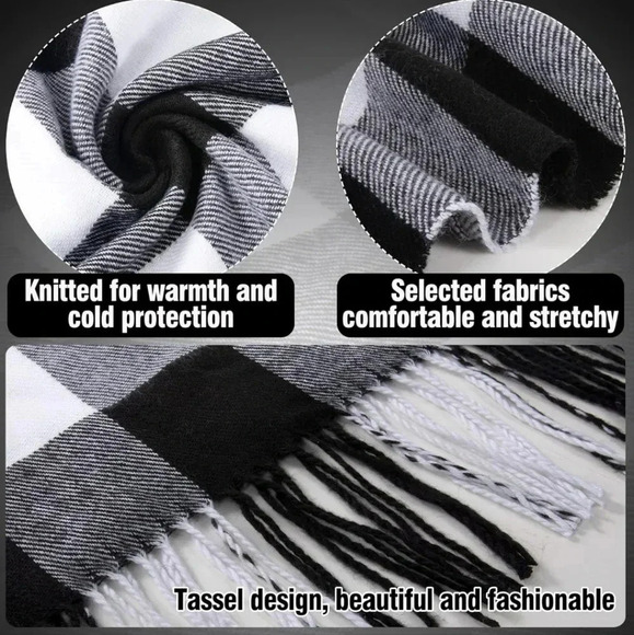 Scarf and Gloves Set - Knitted Winter Warmer Set, Winter Gloves Plaid Scarf Bean - Picture 2 of 6